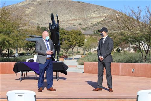 AADUSD Superintendent Larry King congratulates Kemp Fairbanks. AADUSD Superintendent Larry King congratulates Kemp Fairbanks.